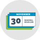 An abstract calendar showing the date as November 30th and the words Renewal Deadline. The abstract calendar is in the College’s colours: dark grey, bright blue, bright green and white. It is set on a background of a light grey circle.